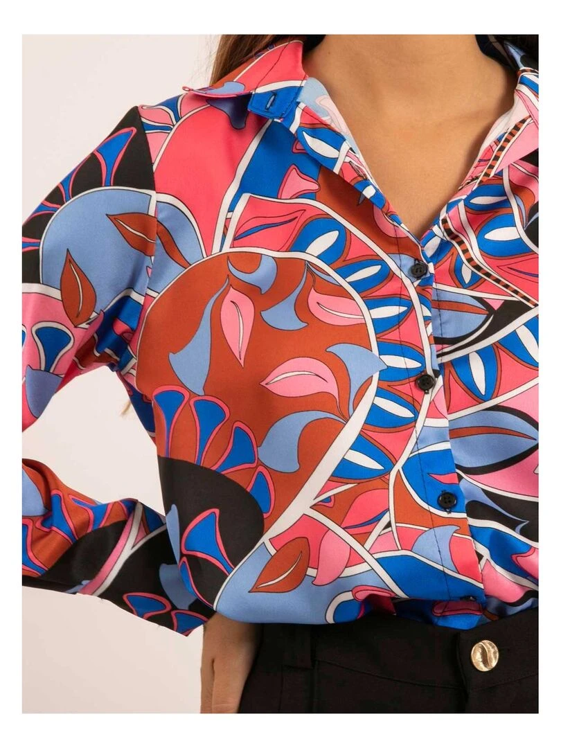 Chemise satin motifs OLIDA Bleu