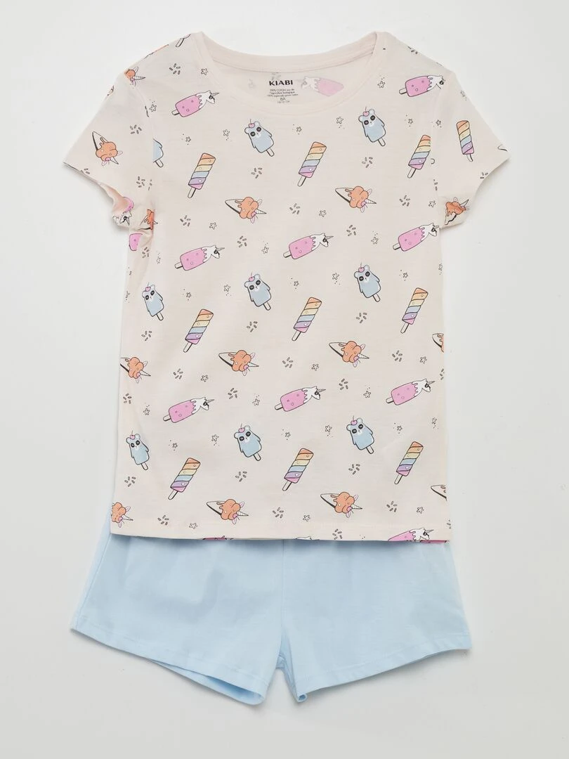 Ensemble de pyjama : T shirt + short 2 pièces Rose/bleu