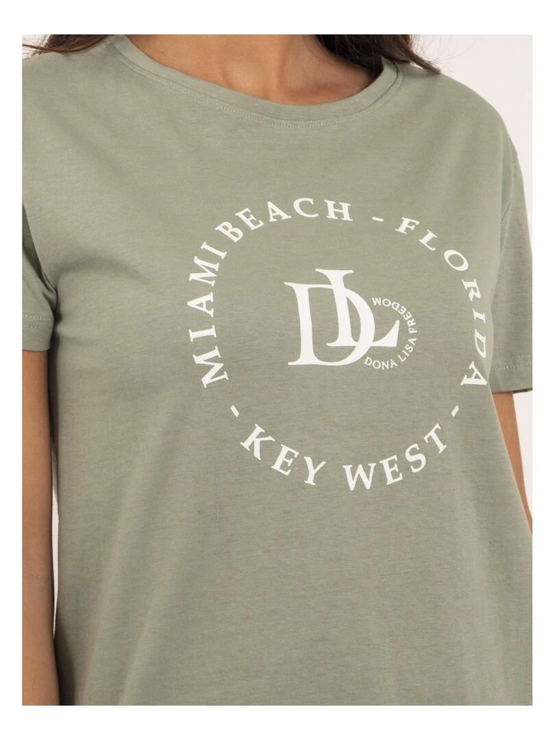 T shirt col rond message FUSAIN   Vert