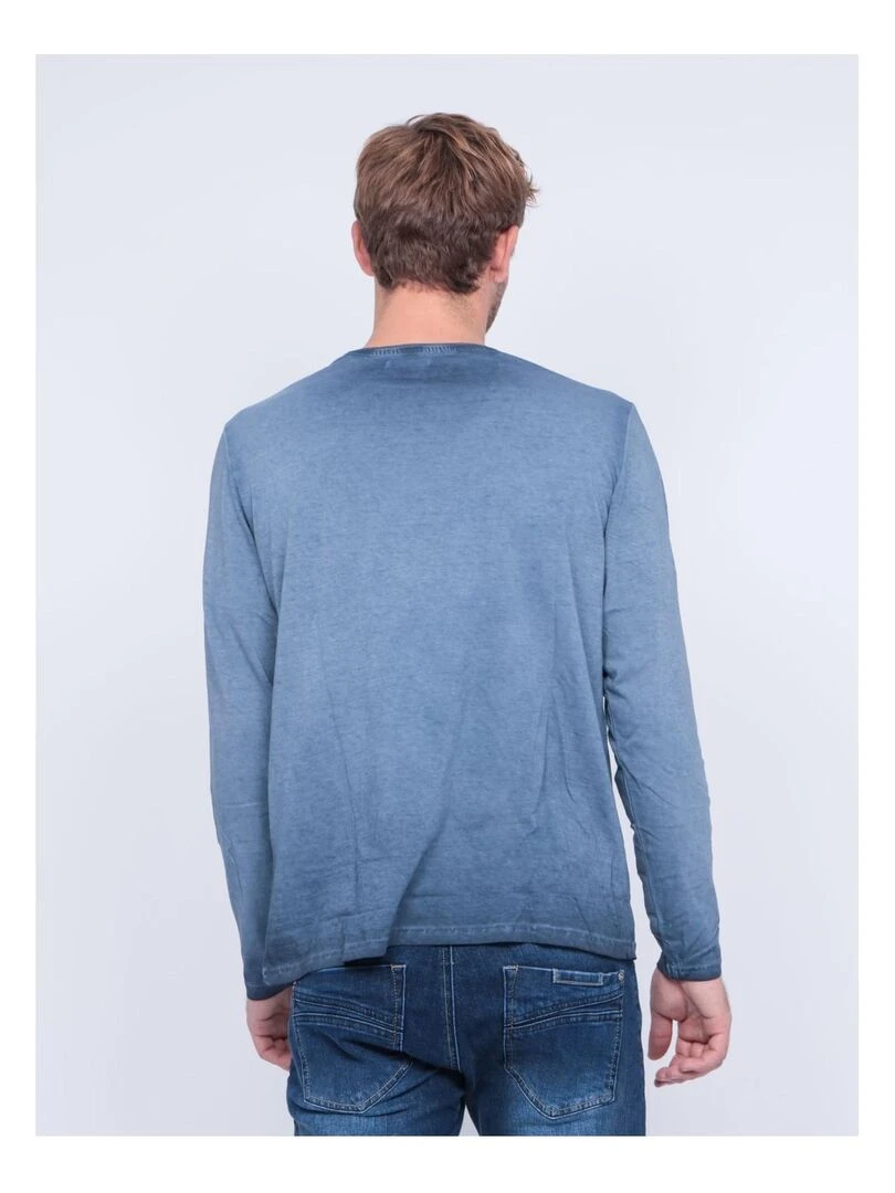 T shirt manches longues col rond pur coton JOSTON   Bleu marine