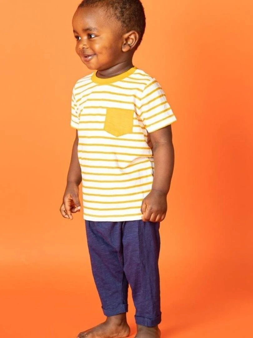 T shirt Bébé Rayé Jaune Curry en Coton Bio   Jaune