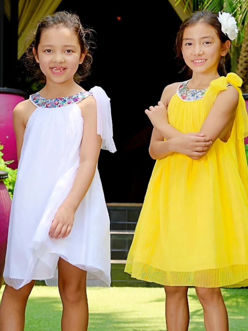 Robe Cérémonie Jaune Fille  Col Fleuri  ALIZEE   La Faute à Voltaire   Jaune citron