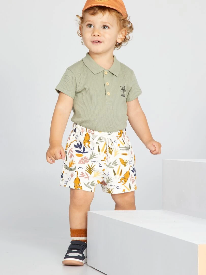 Short en maille imprimé fantaisie Blanc