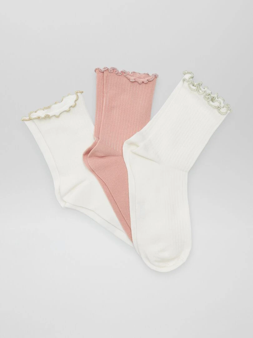 Lot de 3 chaussettes ondulées Rose/blanc