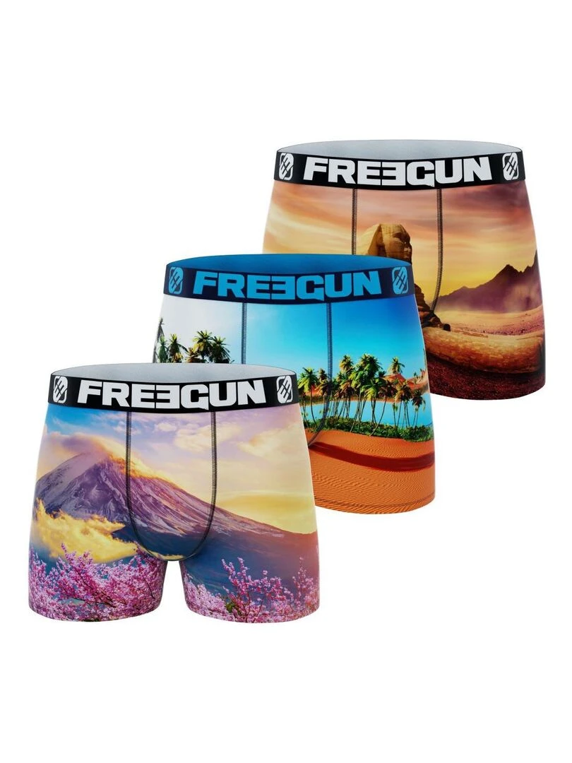 Lot de 3 boxers en polyester recylcé homme Landscape Freegun Beige