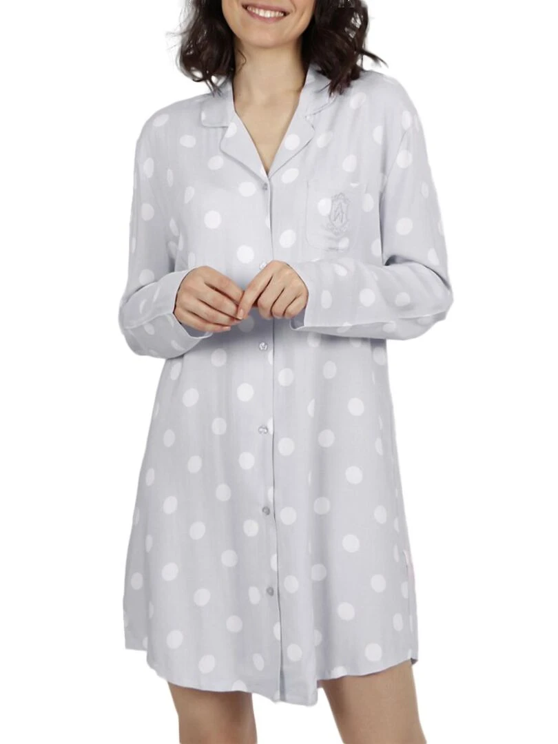 Chemise de nuit manches longues Classic Dots Gris