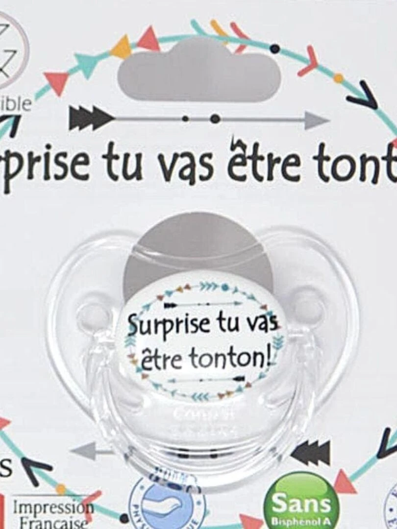 Sucette " Surprise tu vas être tonton " Blanc