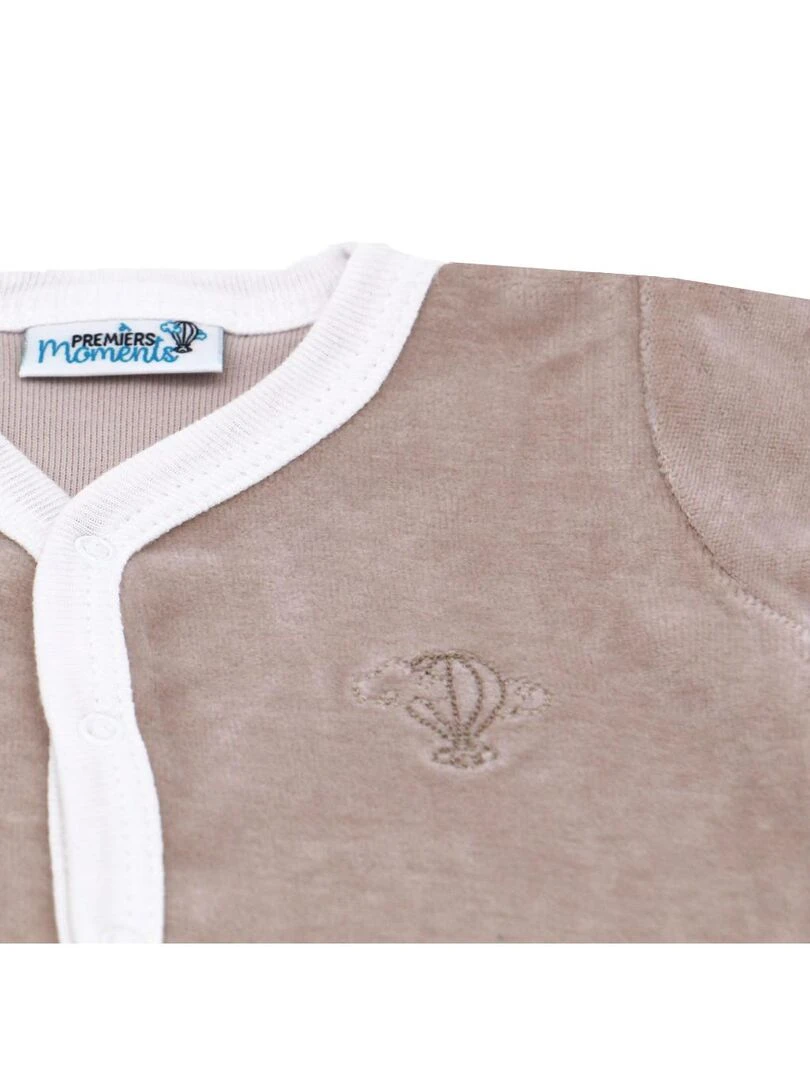 Pyjama velours 100% coton biologique 1 à 6 mois Beige