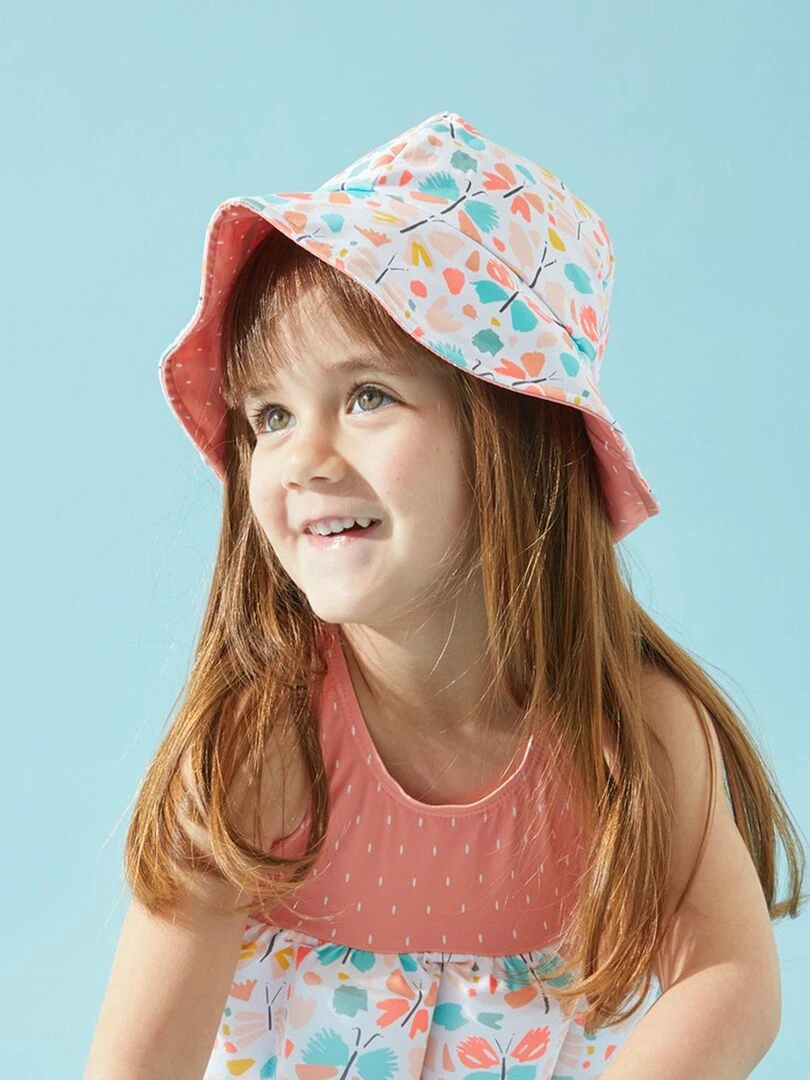 Chapeau réversible à imprimé papillon multicolore/corail Archimède Rose