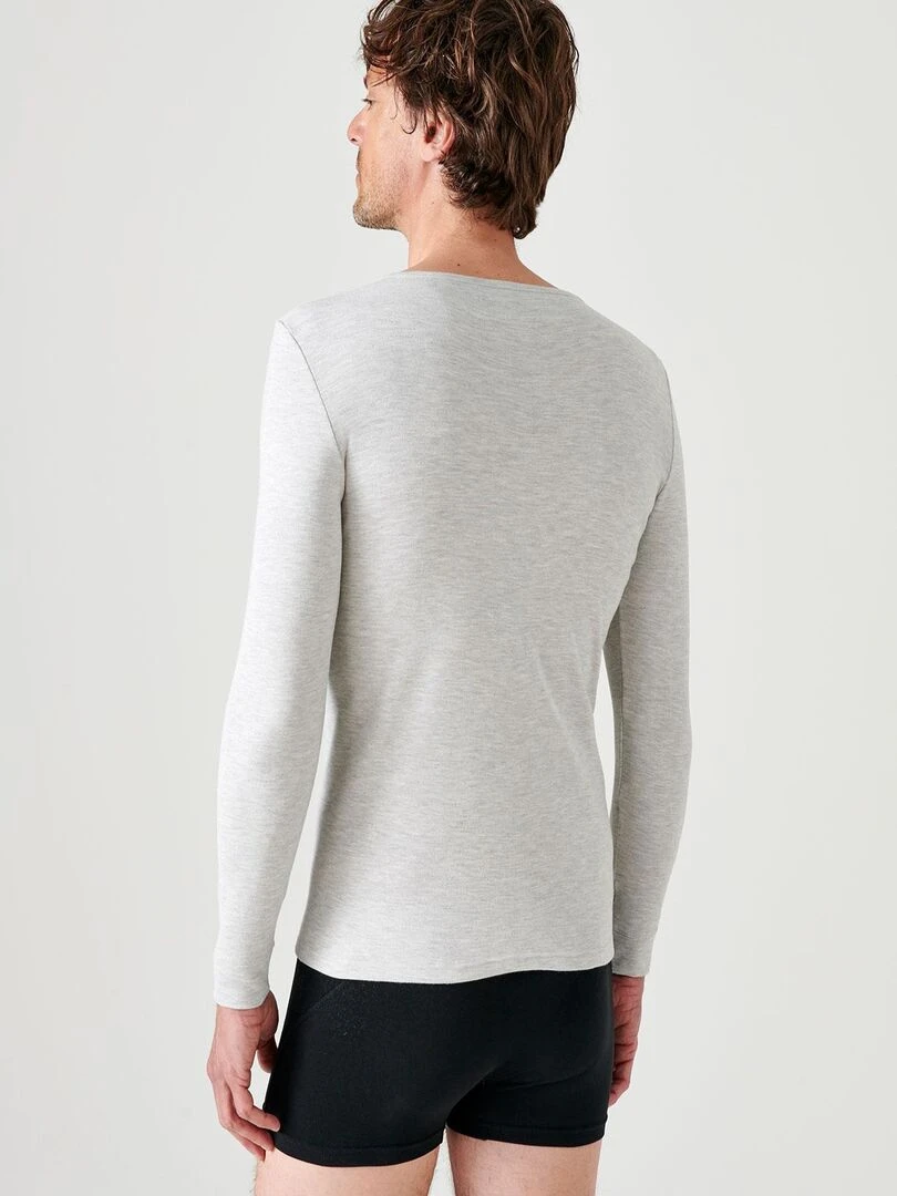 T shirt col V  maille interlock Thermolactyl   Damart   Gris chiné