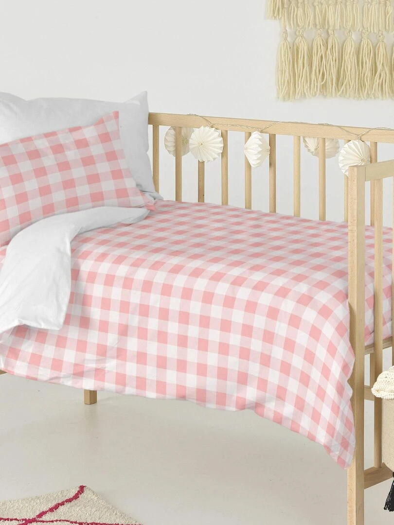 Parure housse de couette 2 pièces Vichy "Happyfriday"   Rose