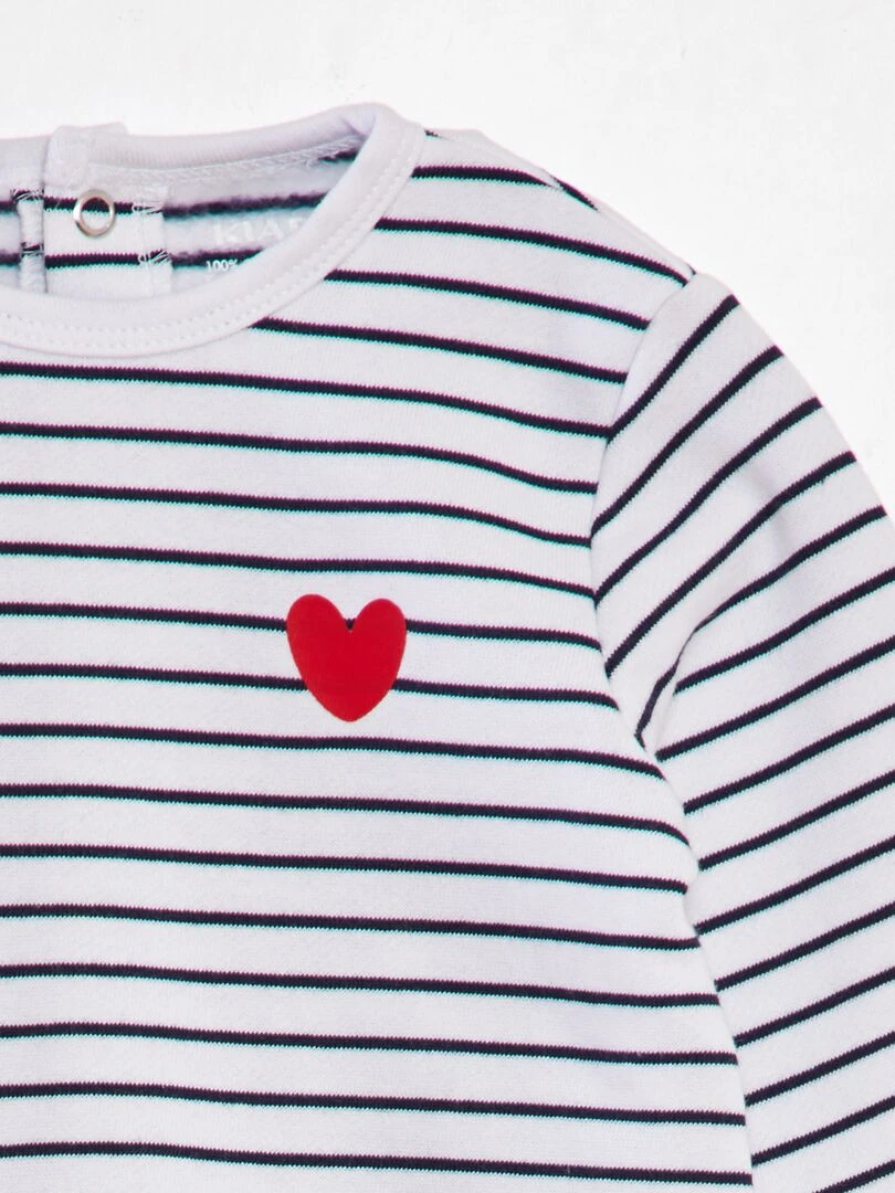 Ensemble pyjama + body + bavoir 'petit coeur d'amour'   Blanc/marine