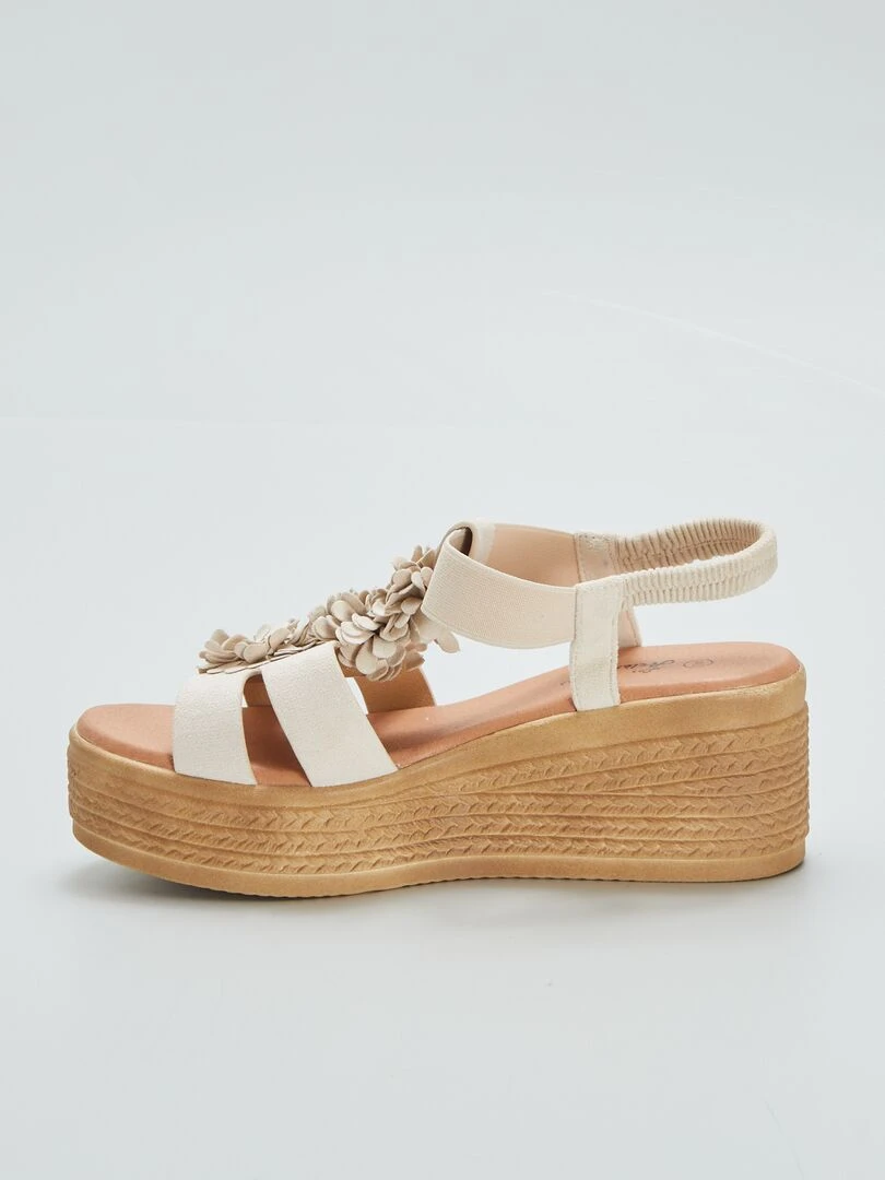 Sandales compensées en suédine   Beige