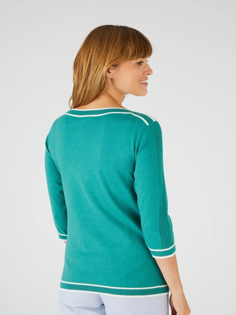 Pull rayures et côtes   Damart   Blanc Vert