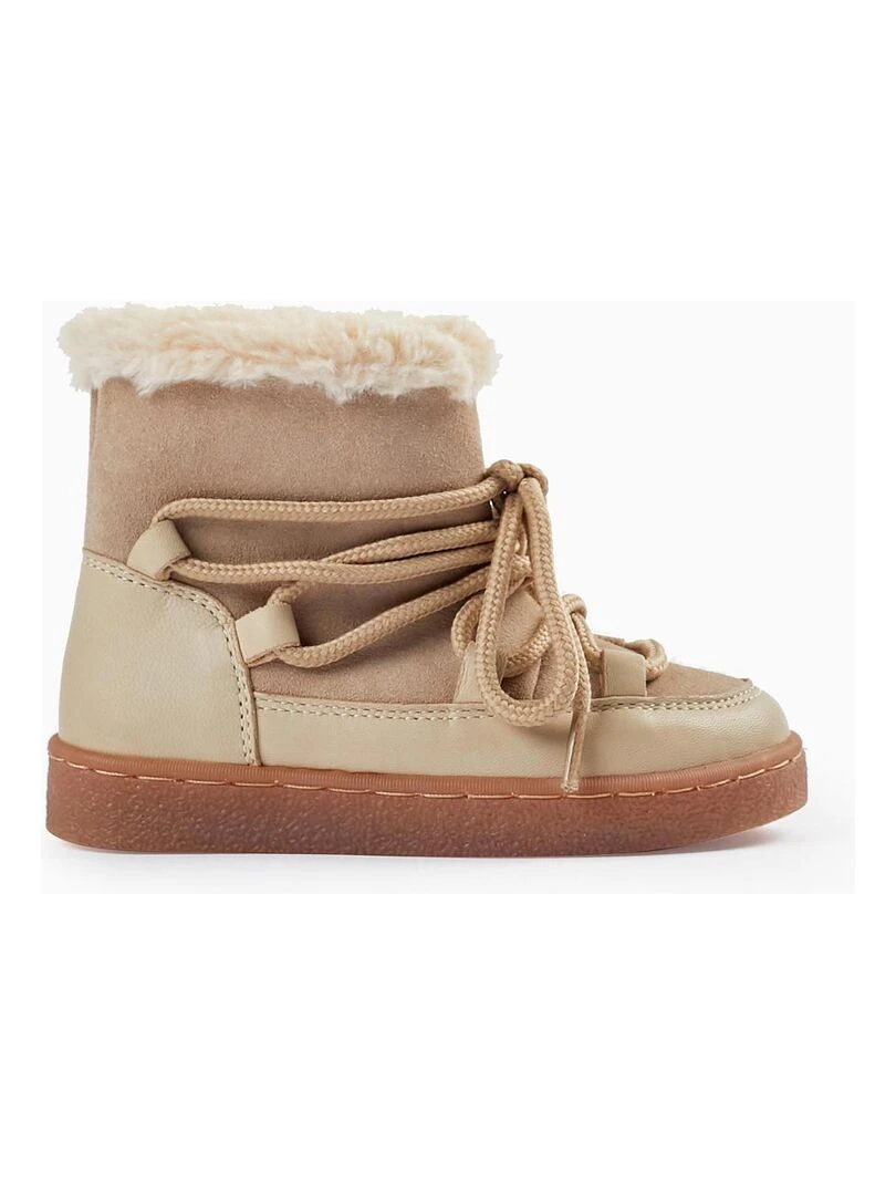 Bottes en Cuir et Peau avec Doublure en Fourrure pour Bébé SWEET FROSTY DREAMS Beige