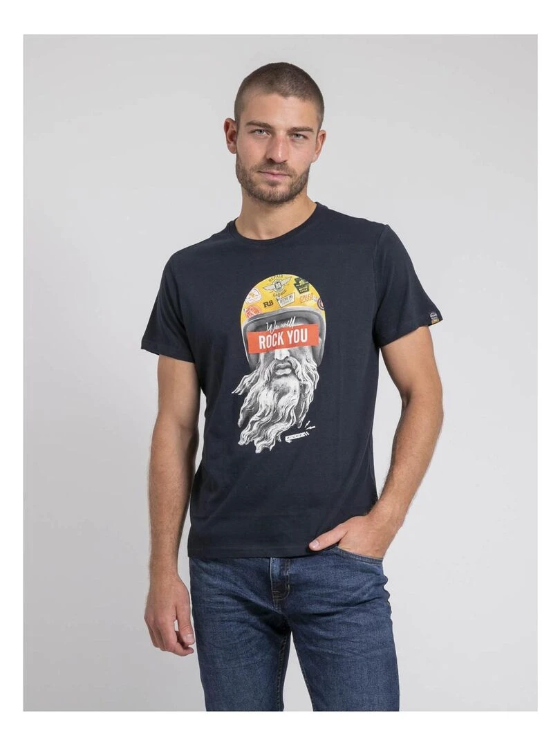 T shirt col rond pur coton JOMODEK Bleu marine