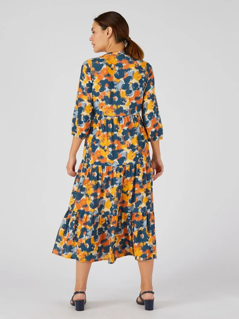Robe longue imprimée à volants   Damart   Bleu