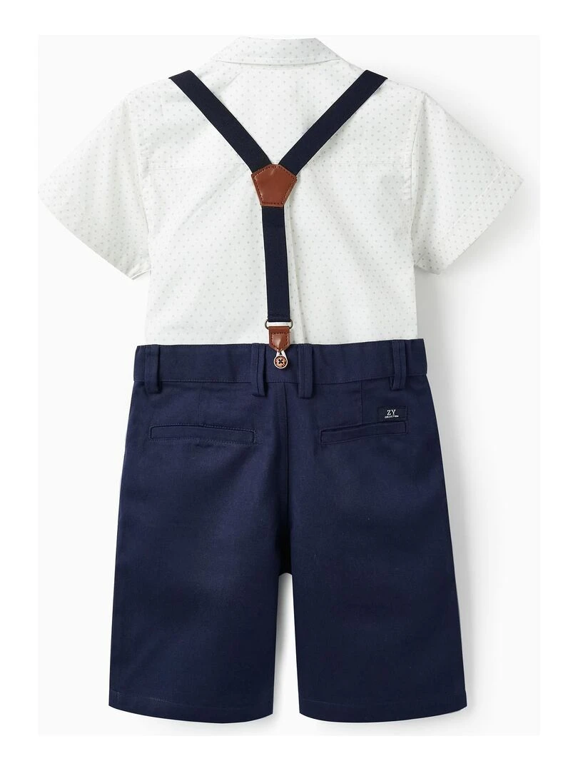 Chemise à manches courtes + Short avec bretelles pour garçon CÉRÉMONIE Blanc