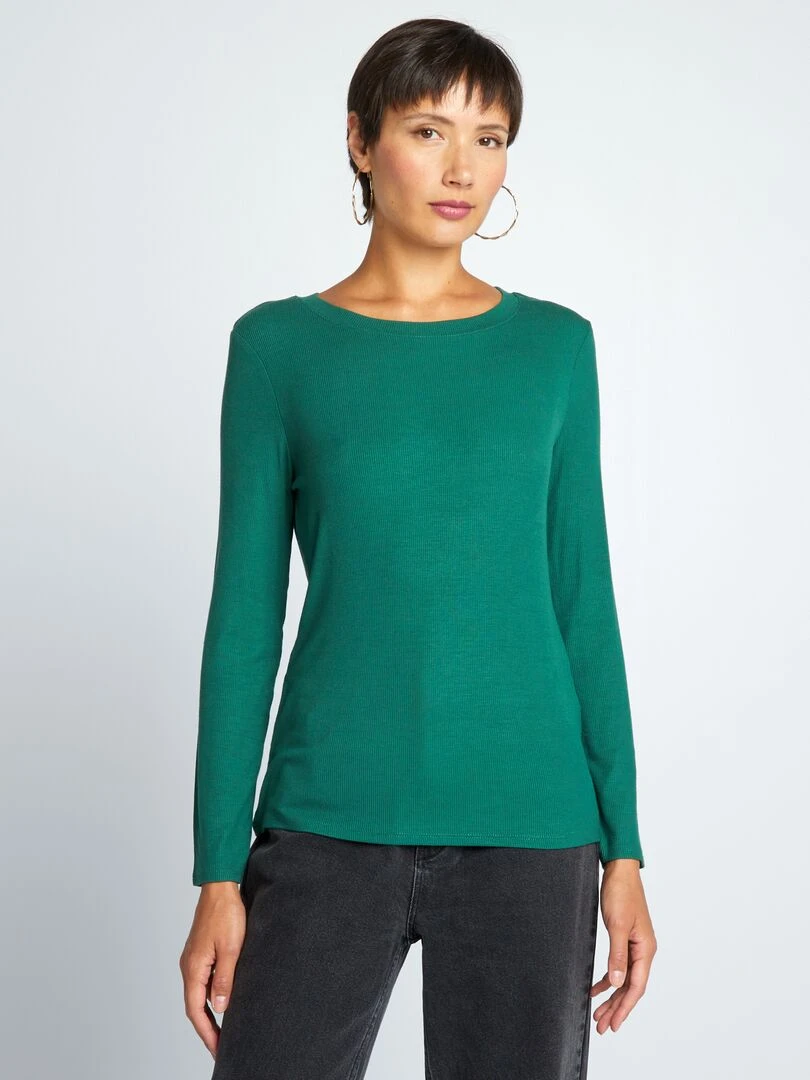 T shirt en maille côtelée stretch   Vert