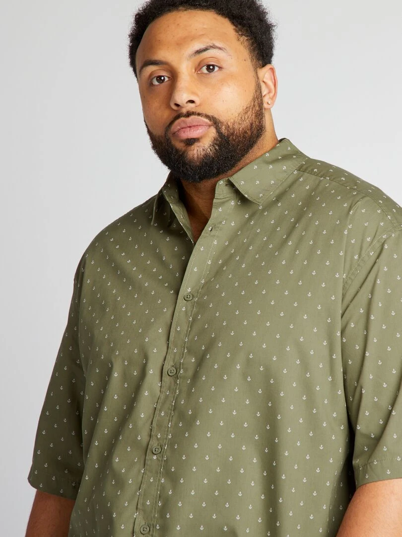 Chemise manches courtes à motif   Kaki