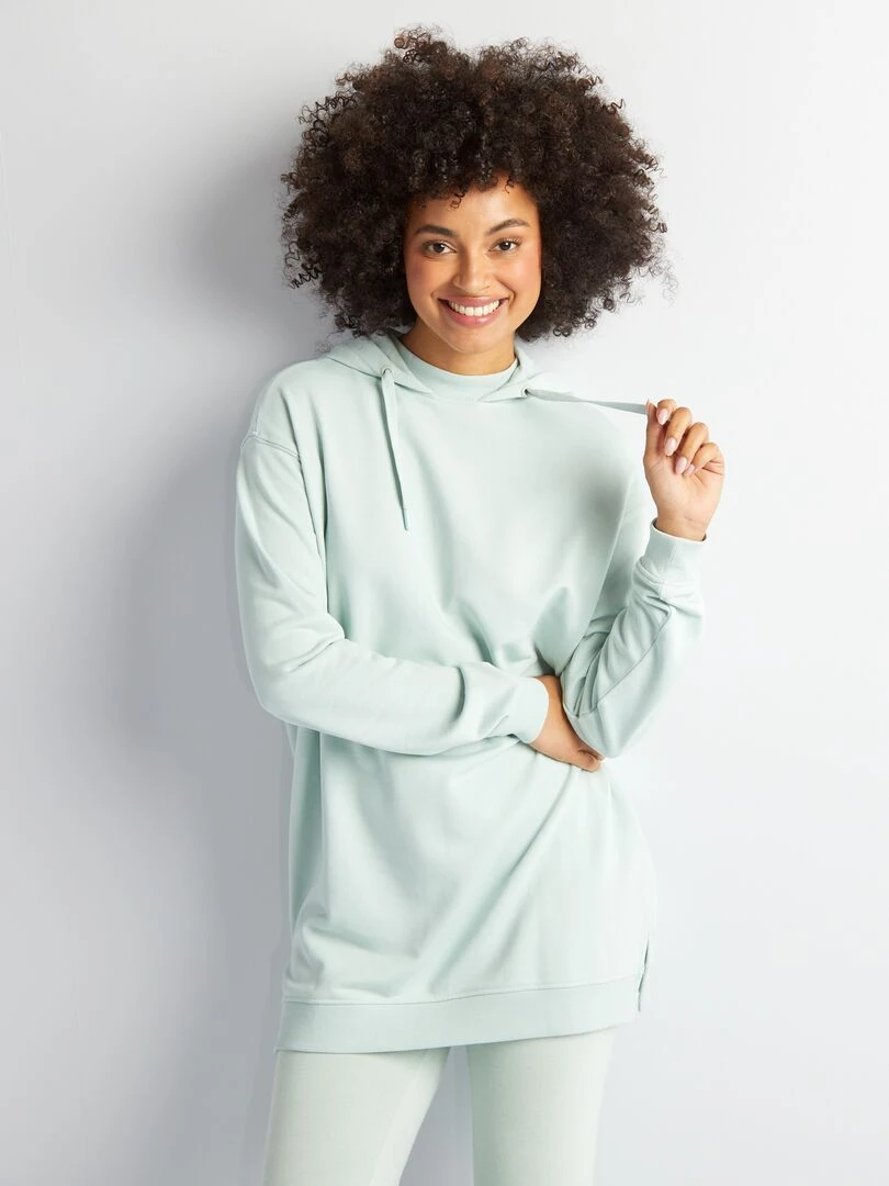 Sweat à capuche à coupe longue   Bleu