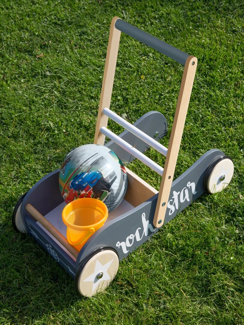 ROBA Trotteur Bébé "Rock Star Baby 3" en Bois   avec Frein   Hauteur Poignée 45 cm   Gris Gris anthracite Blanc