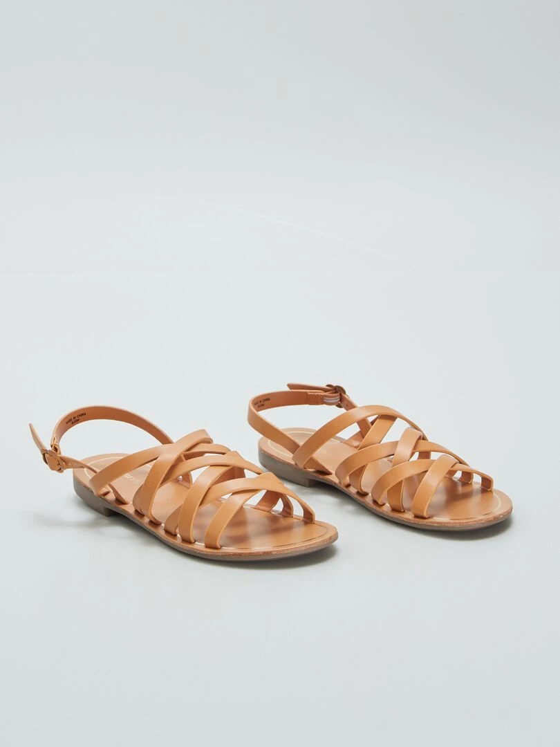 Sandales plates multi brides Camel