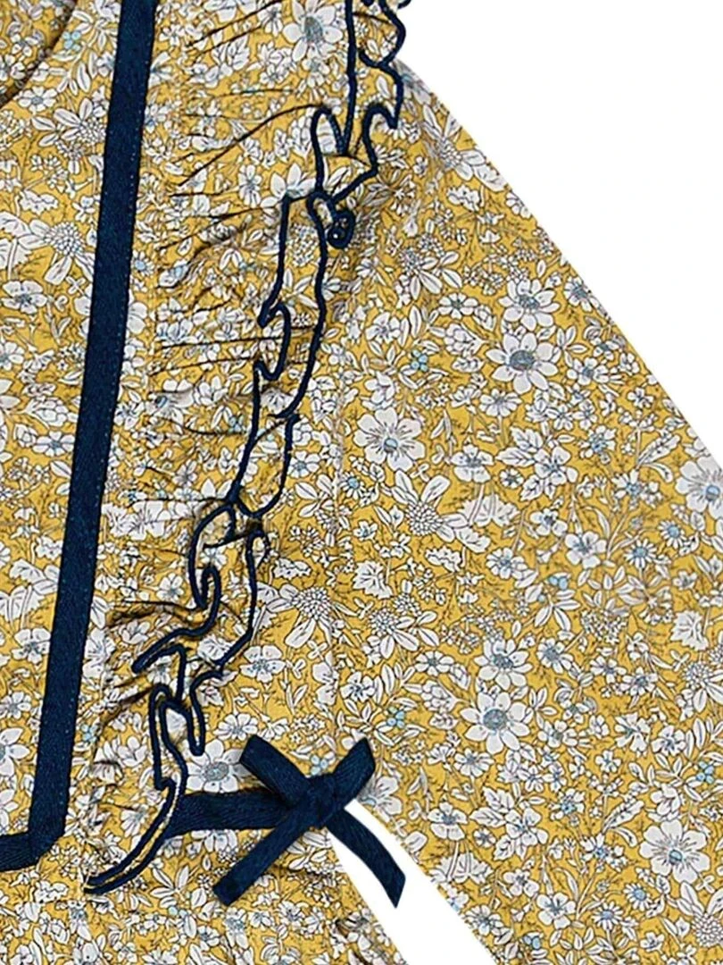Robe Fleurie Hiver Fille Coton Jaune Bleu APPOLINE 'LA FAUTE A VOLTAIRE' Jaune