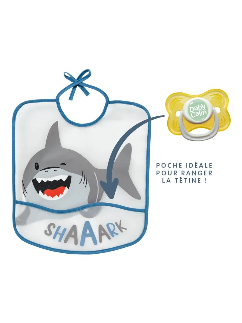Bavoir 6 mois imperméable à poche 28x32 cm Requin Bleu