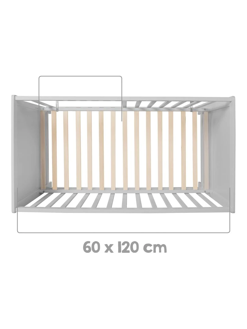 ROBA Lit Cododo 60 x 120 cm   Bois Gris   Réglable   5 Barreaux Amovibles   Gris