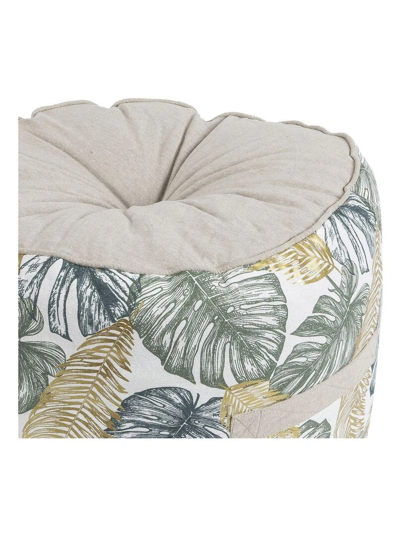 Pouf en coton JUMANJI dessus chambray 'Deko&co' Blanc Vert