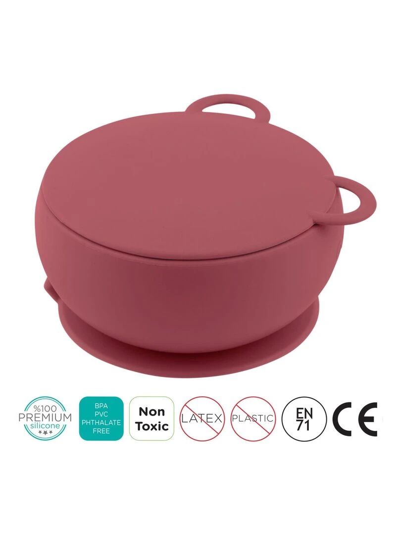 Bol bébé avec ventouse et couvercle en silicone Marron