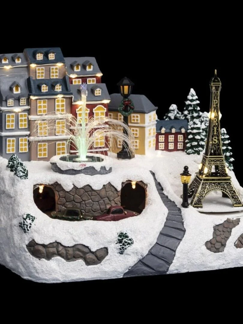Village de Noël Toits et fontaine 36 LED   Blanc