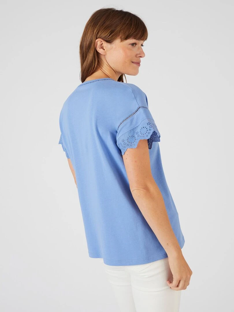 T shirt broderies anglaises pur coton   Damart   Bleu
