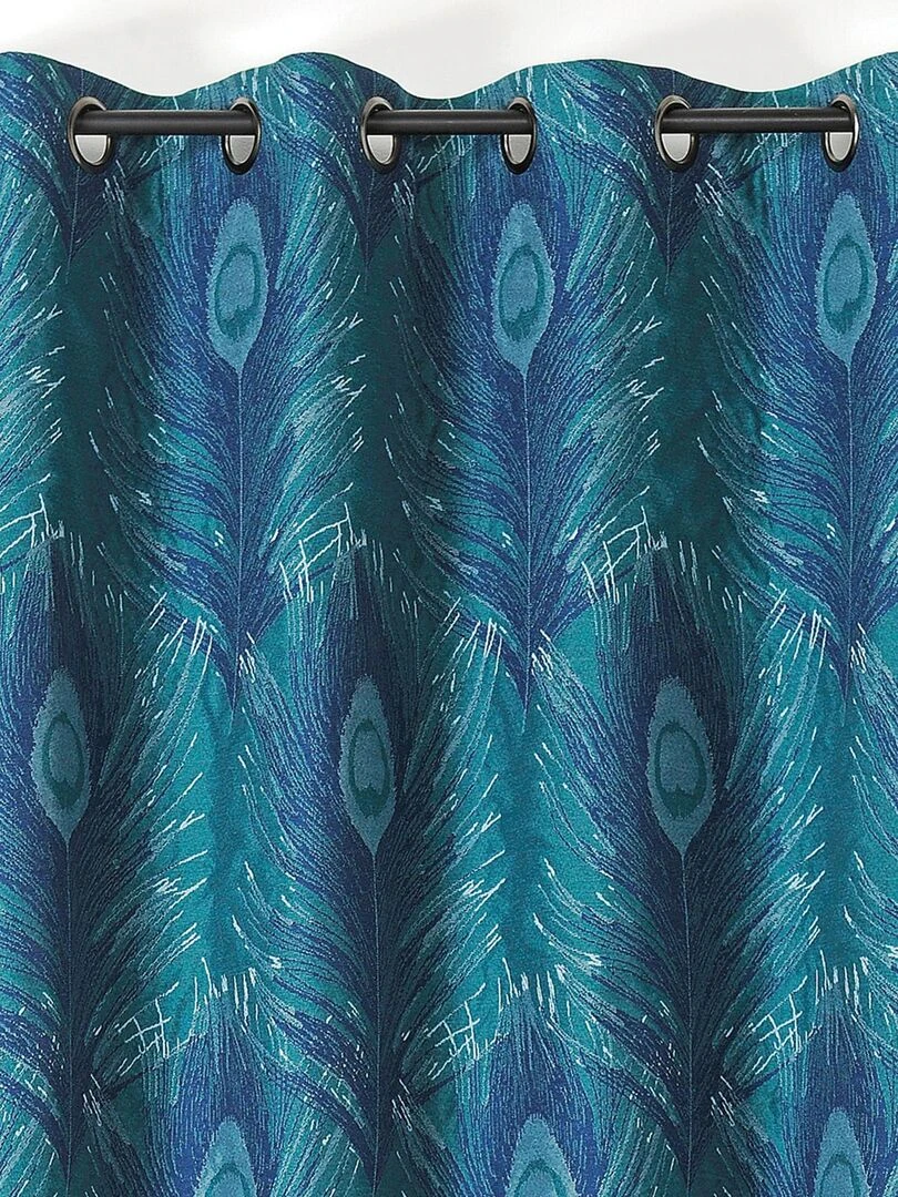 Rideau imprimé plumes de paon Bleu