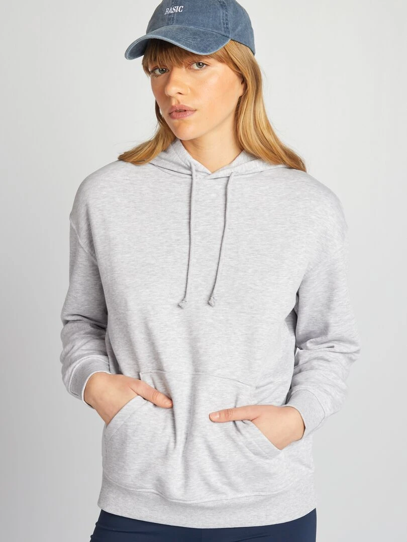Sweat à capuche en molleton uni Gris