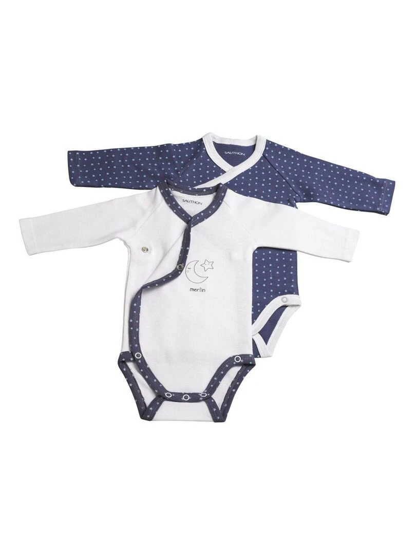 Bodies bébé à manches longues Lot de 2 SAUTHON Blanc Bleu
