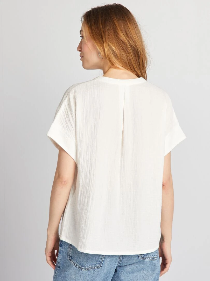 Blouse à manches courtes en gaze de coton   blanc
