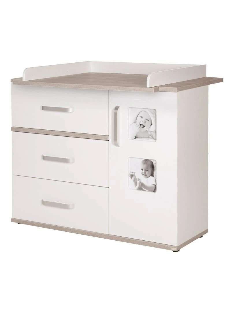 ROBA Large Commode à Langer "Moritz" avec 2 Cadres Photo Hauteur à Langer 94 cm Blanc Gris