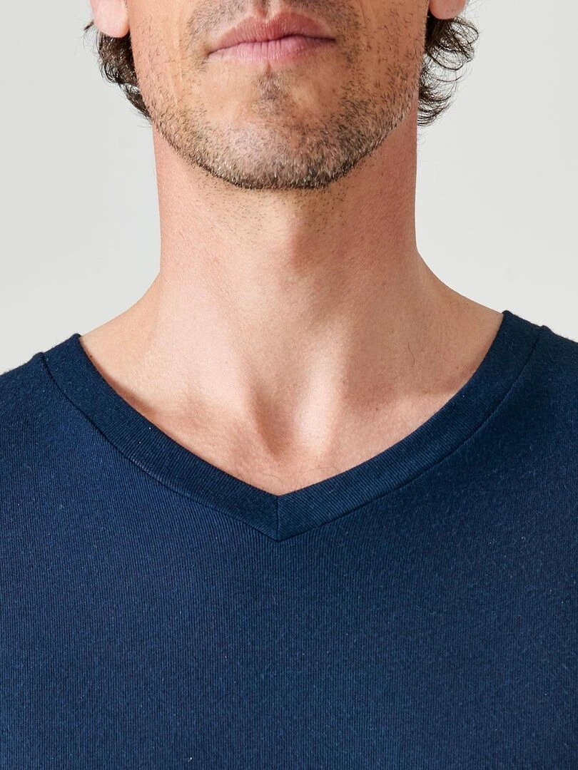 T shirt col V manches courtes fine côte Thermolactyl Sensitive   Damart   Bleu marine