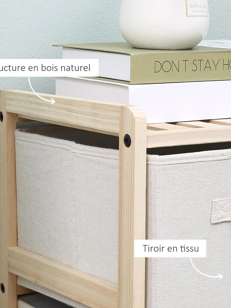Commode 6 tiroirs tissu polyester beige bois sapin   Beige