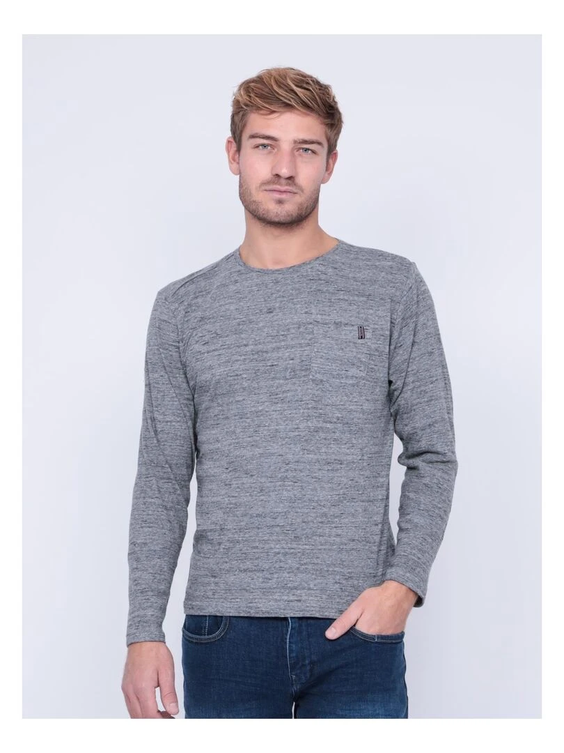 T shirt manches longues col rond pur coton JERIDA Gris