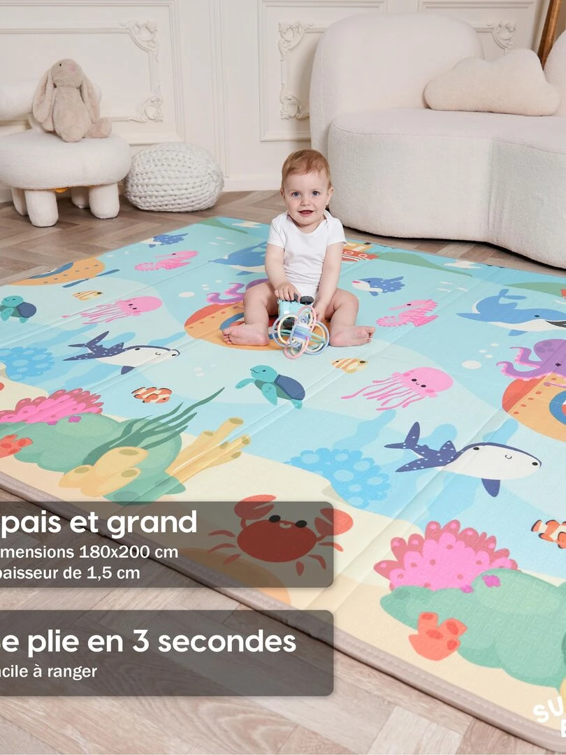 Tapis de Jeu en mousse  épais et pliable pour enfants   SEA XXL   SUPERBE BEBE   Bleu outremer