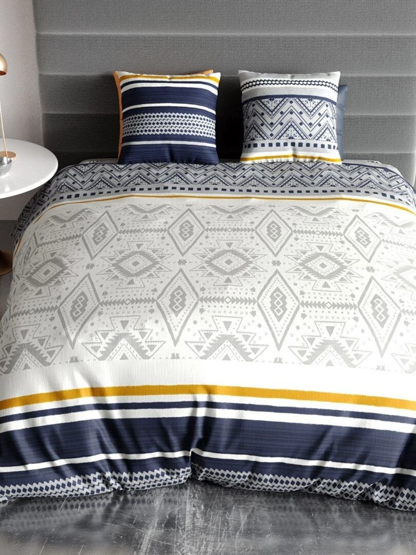 Housse de couette 260x240 Artic + 2 taies 100% coton 57 fils   Bleu