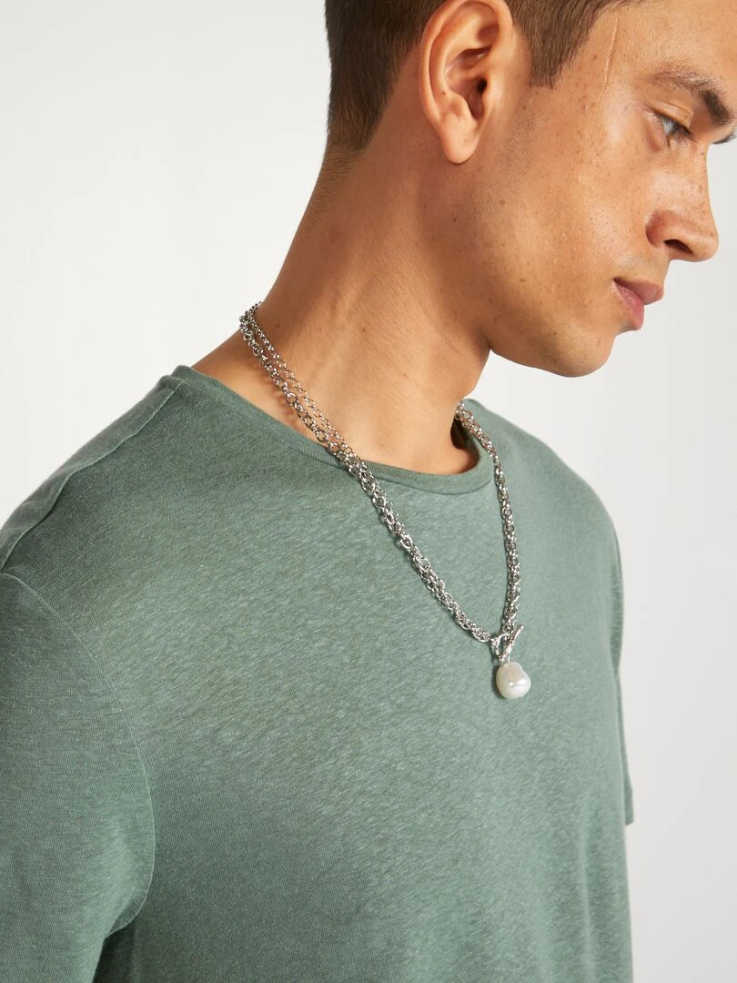 T shirt en lin mélangé   Vert kaki