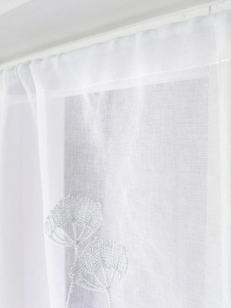 Paire de vitrages brodés de fleurs Blanc