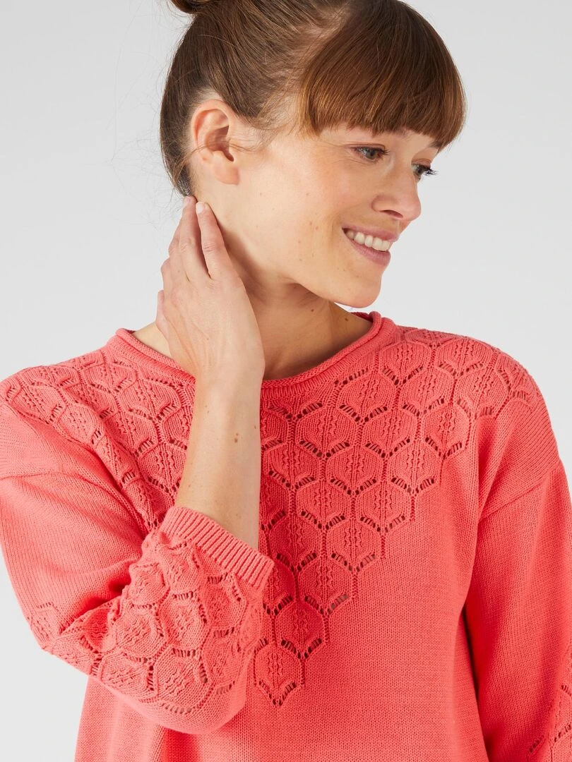 Pull maille ajourée   Damart   Rose