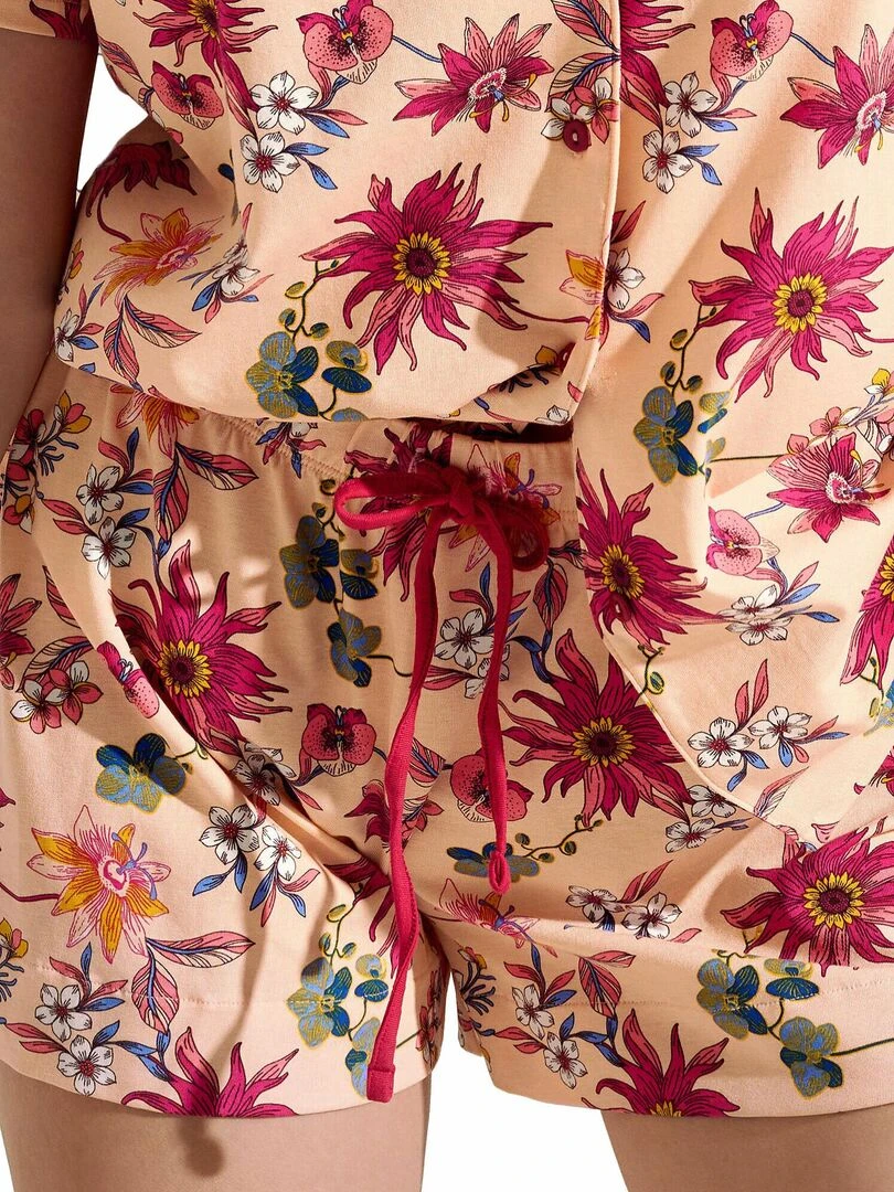 Pyjama short chemise manches courtes Flowers   Orange