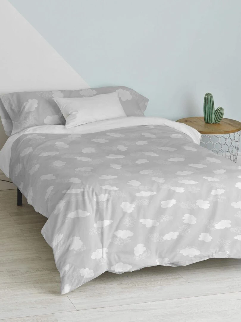 Parure housse de couette 2 pièces Clouds "Happyfriday"   Beige