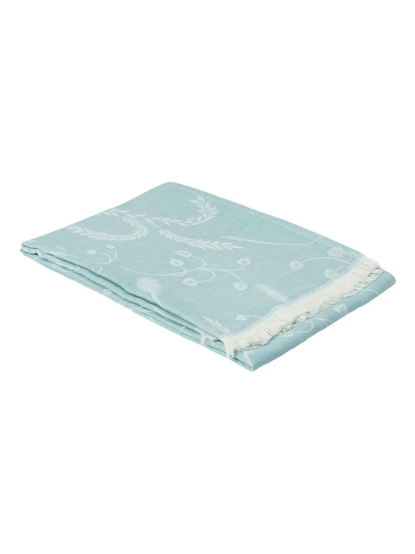 Plaid en lin et coton motif épis de blé Bleu